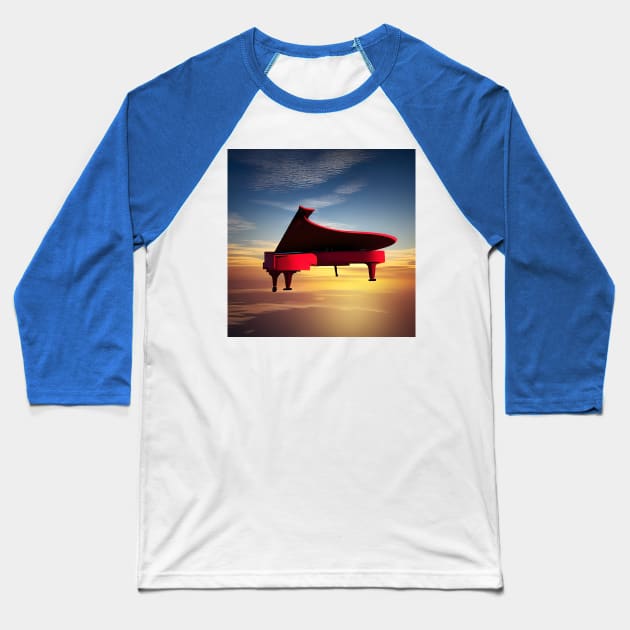 A Red Piano Floating In The Sky At Sunset Baseball T-Shirt by Musical Art By Andrew